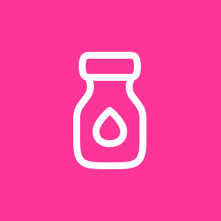 Bottle icon with drop on pink background.