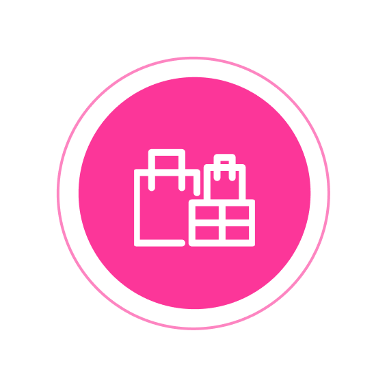 Shopping bags icon on pink circle background.