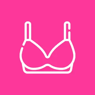 White bra icon on pink background.