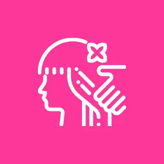 Profile outline icon of person with hairbrush.