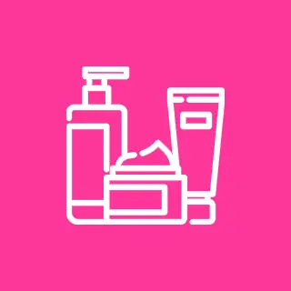 Skincare products illustration on pink background.